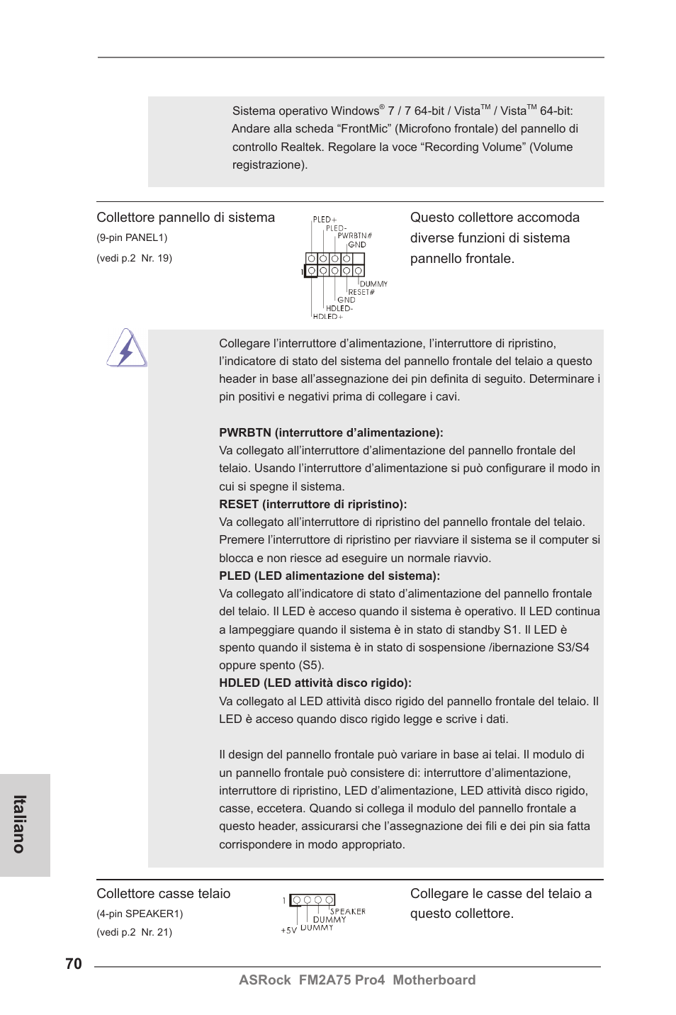 Italiano | ASRock FM2A75 Pro4 User Manual | Page 70 / 171