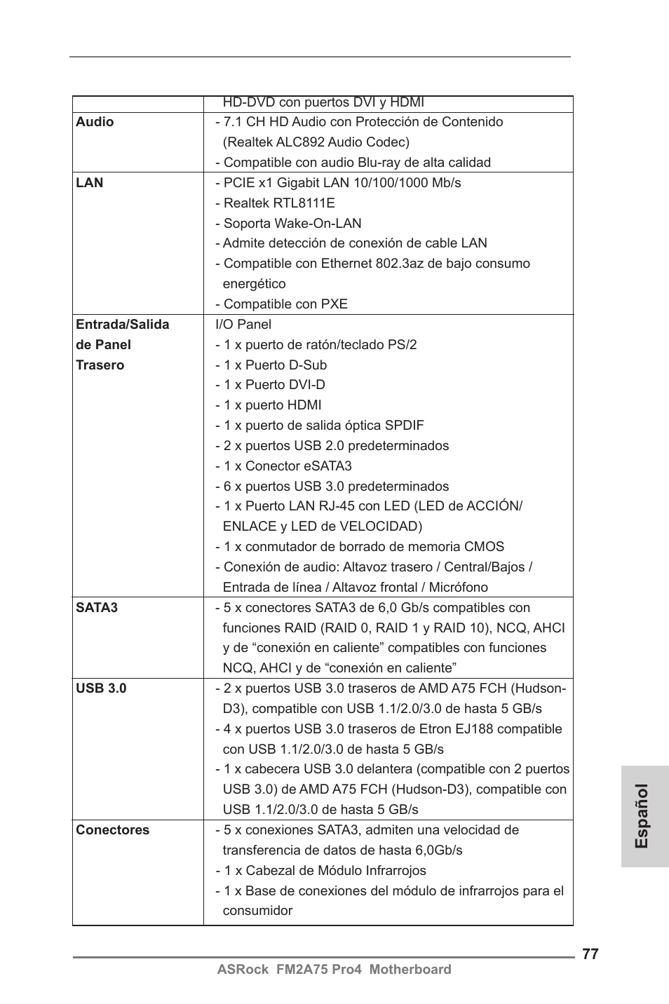 Español | ASRock FM2A75 Pro4 User Manual | Page 77 / 171