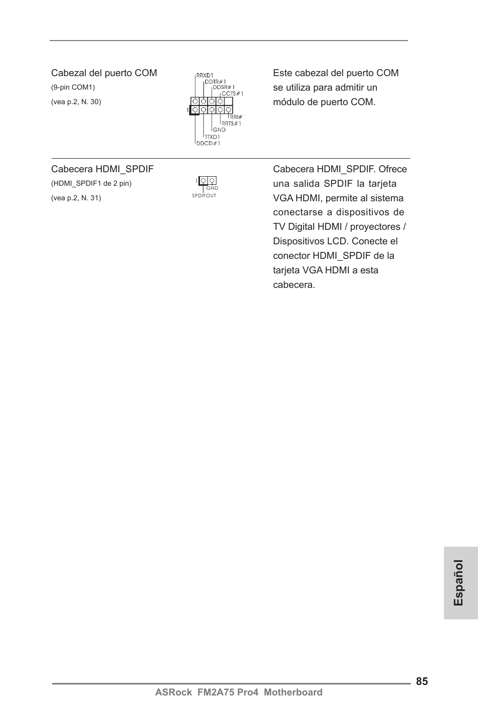 Español | ASRock FM2A75 Pro4 User Manual | Page 85 / 171