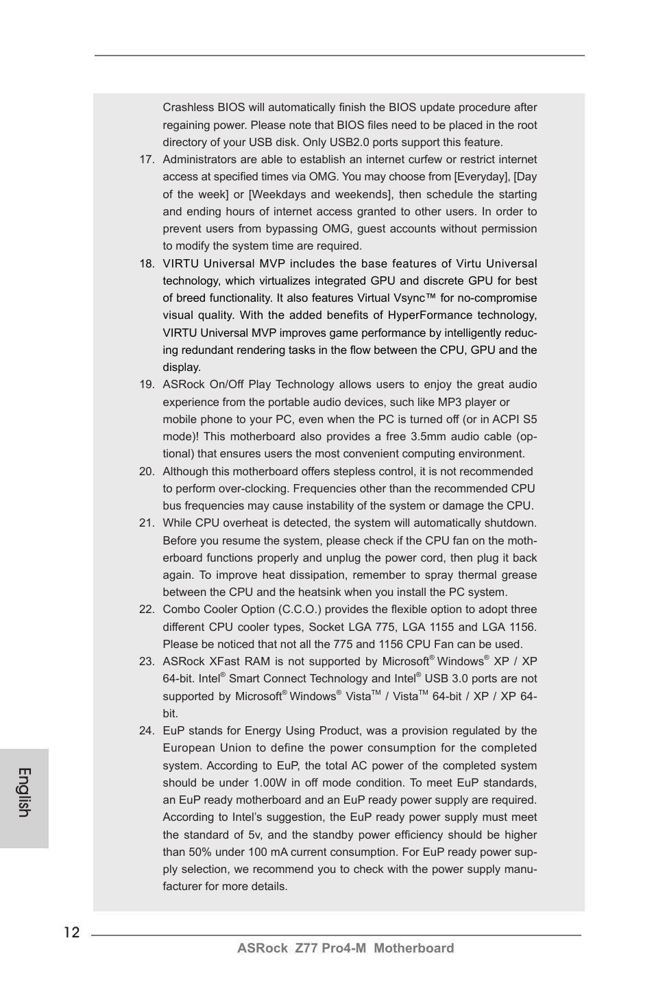 English, Asrock z77 pro4-m motherboard | ASRock Z77 Pro4-M User Manual | Page 12 / 230