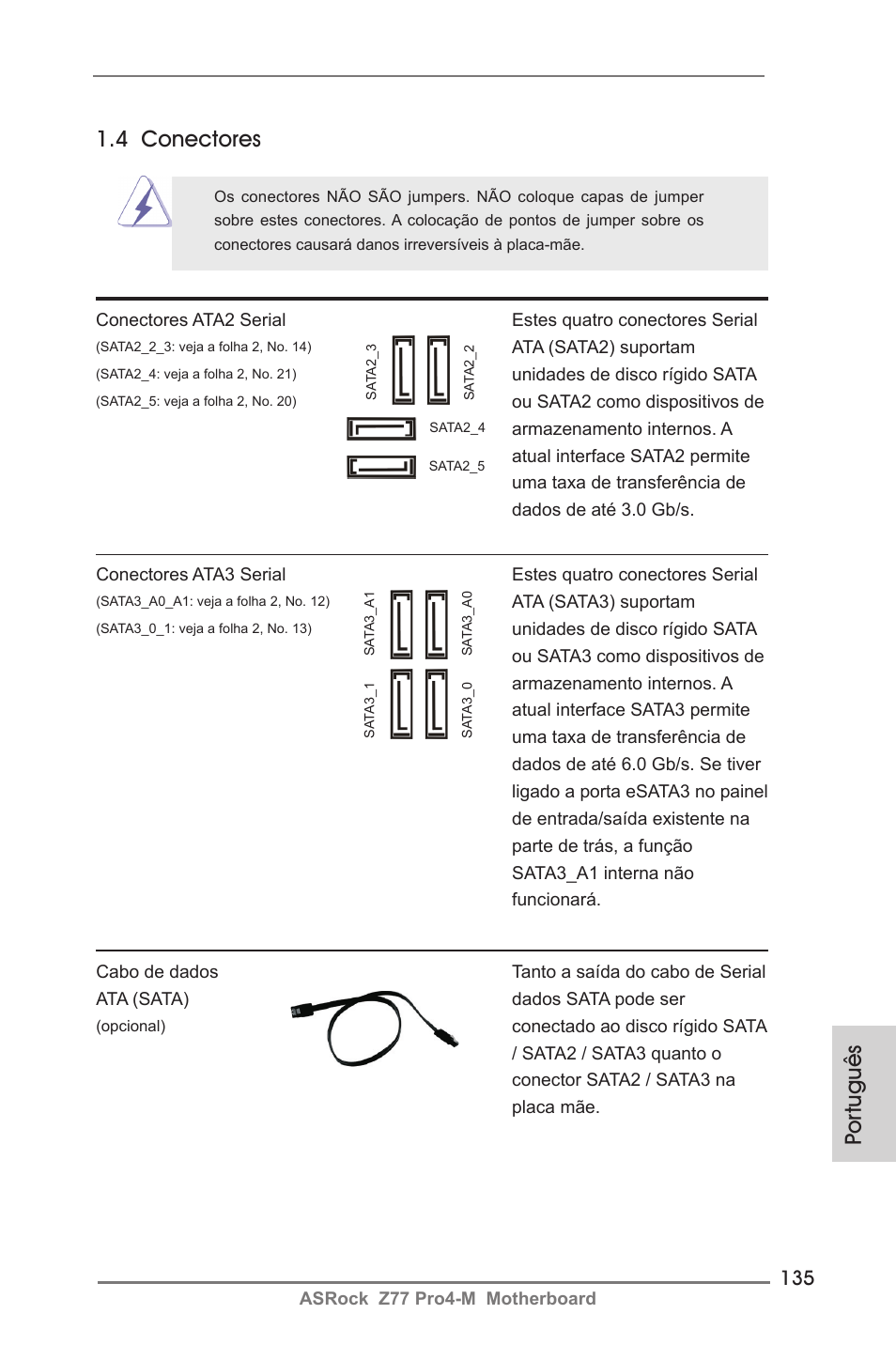 Por tuguês, 4 conectores | ASRock Z77 Pro4-M User Manual | Page 135 / 230