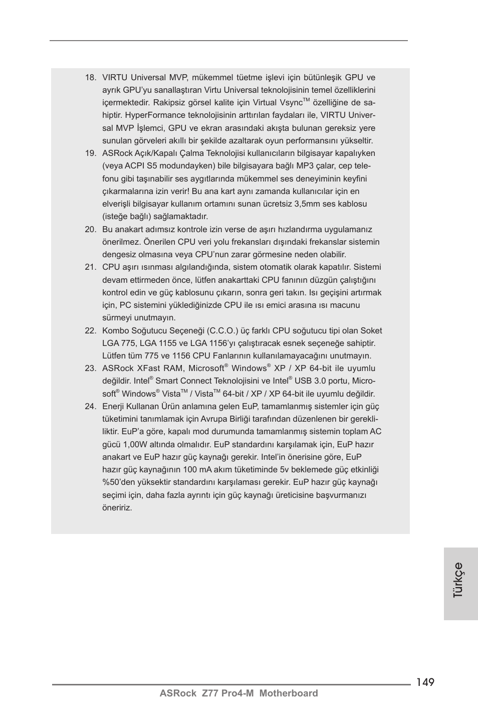 Türkçe, Asrock z77 pro4-m motherboard | ASRock Z77 Pro4-M User Manual | Page 149 / 230