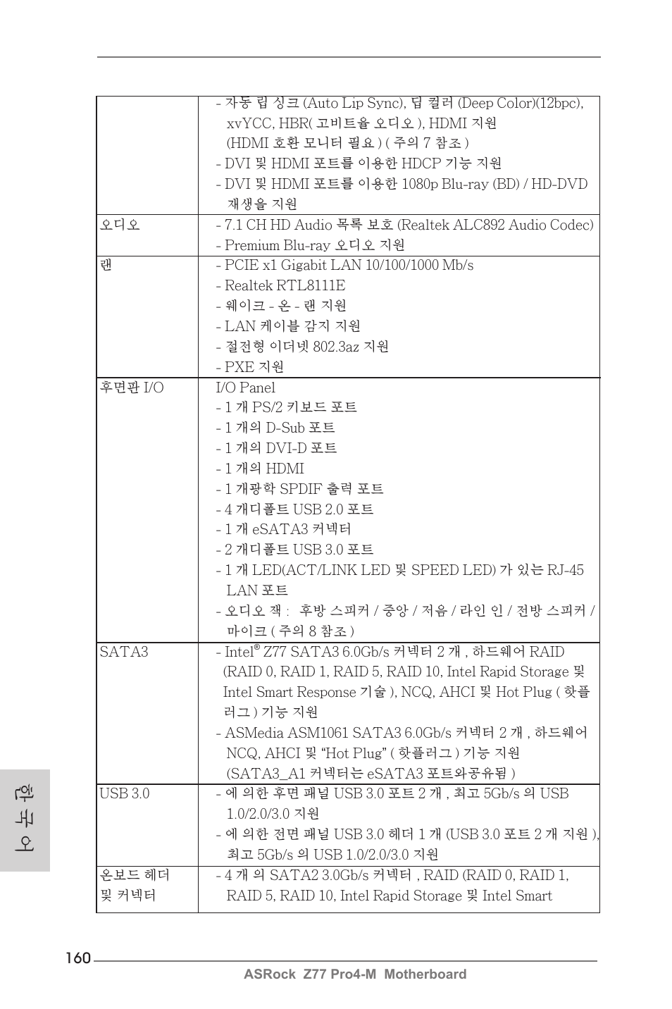 한 국 어 | ASRock Z77 Pro4-M User Manual | Page 160 / 230