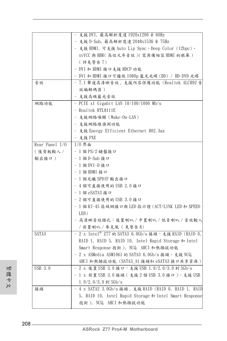 繁體中文 | ASRock Z77 Pro4-M User Manual | Page 208 / 230