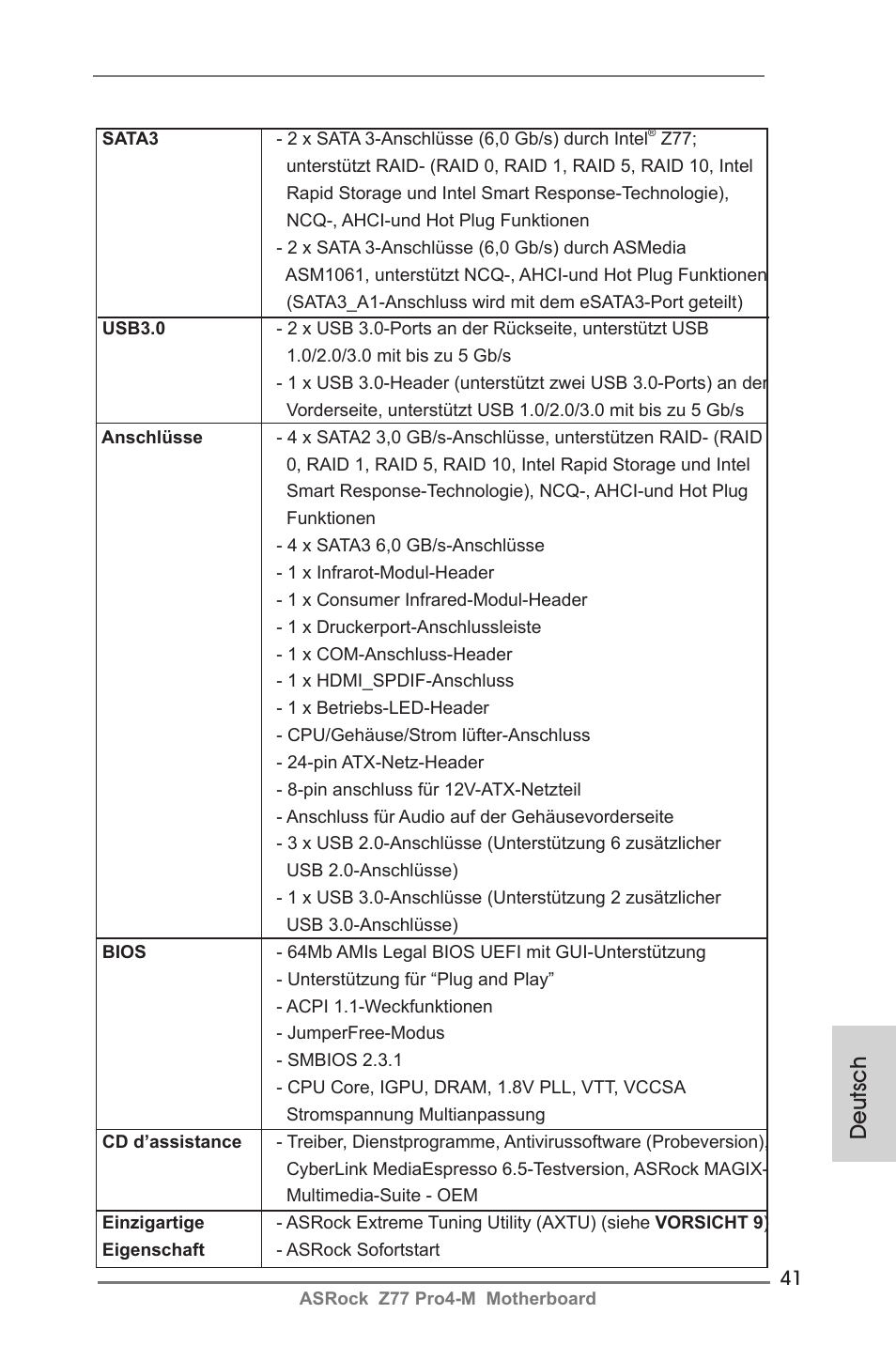 Deutsch | ASRock Z77 Pro4-M User Manual | Page 41 / 230