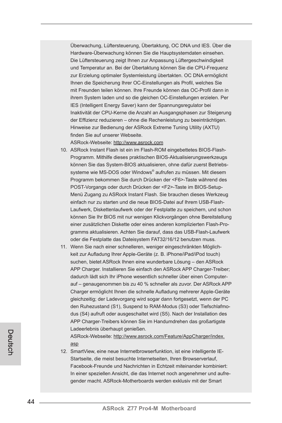 Deutsch | ASRock Z77 Pro4-M User Manual | Page 44 / 230