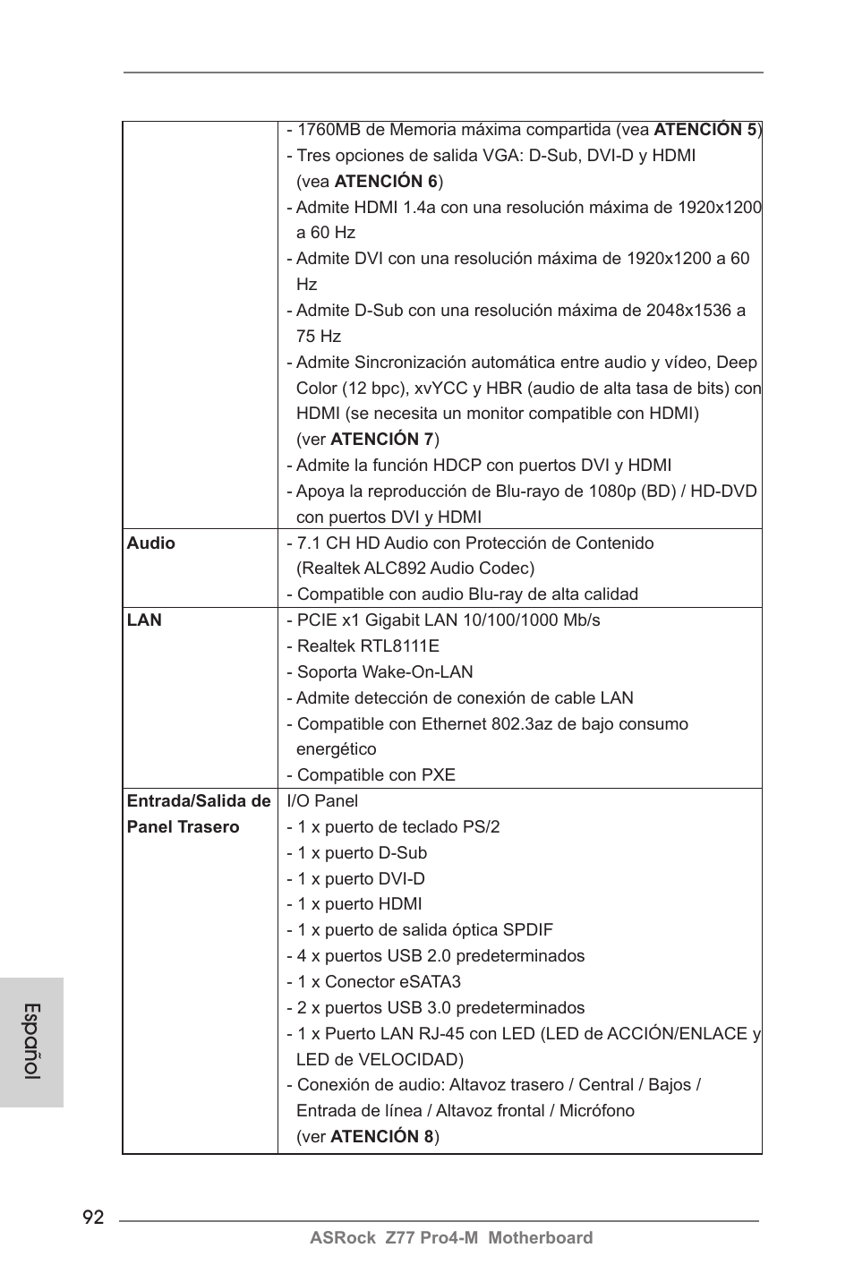 Español | ASRock Z77 Pro4-M User Manual | Page 92 / 230