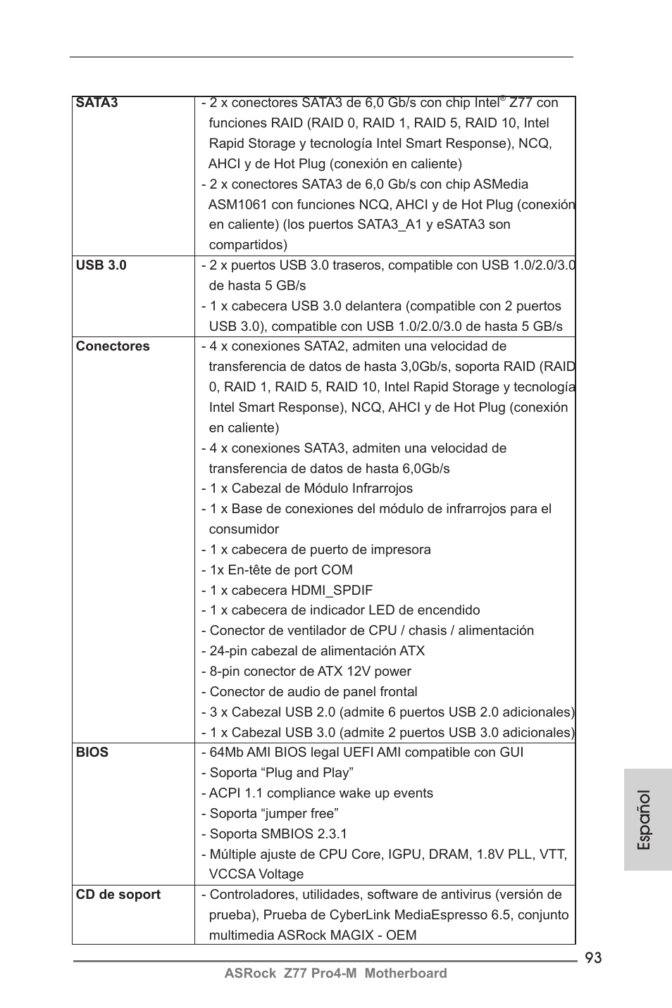 Español | ASRock Z77 Pro4-M User Manual | Page 93 / 230