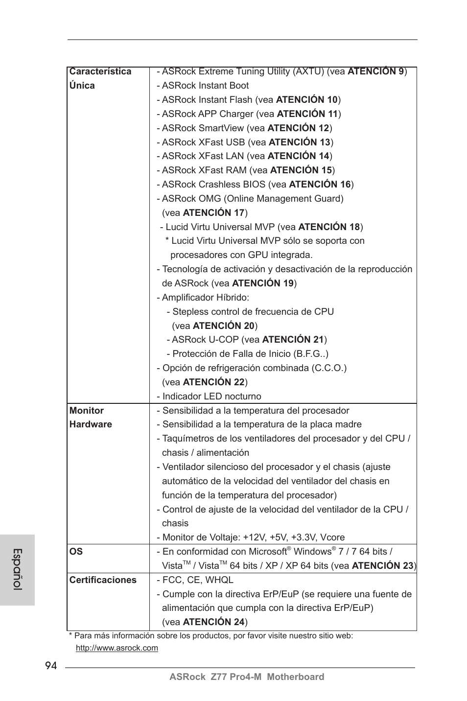 Español | ASRock Z77 Pro4-M User Manual | Page 94 / 230