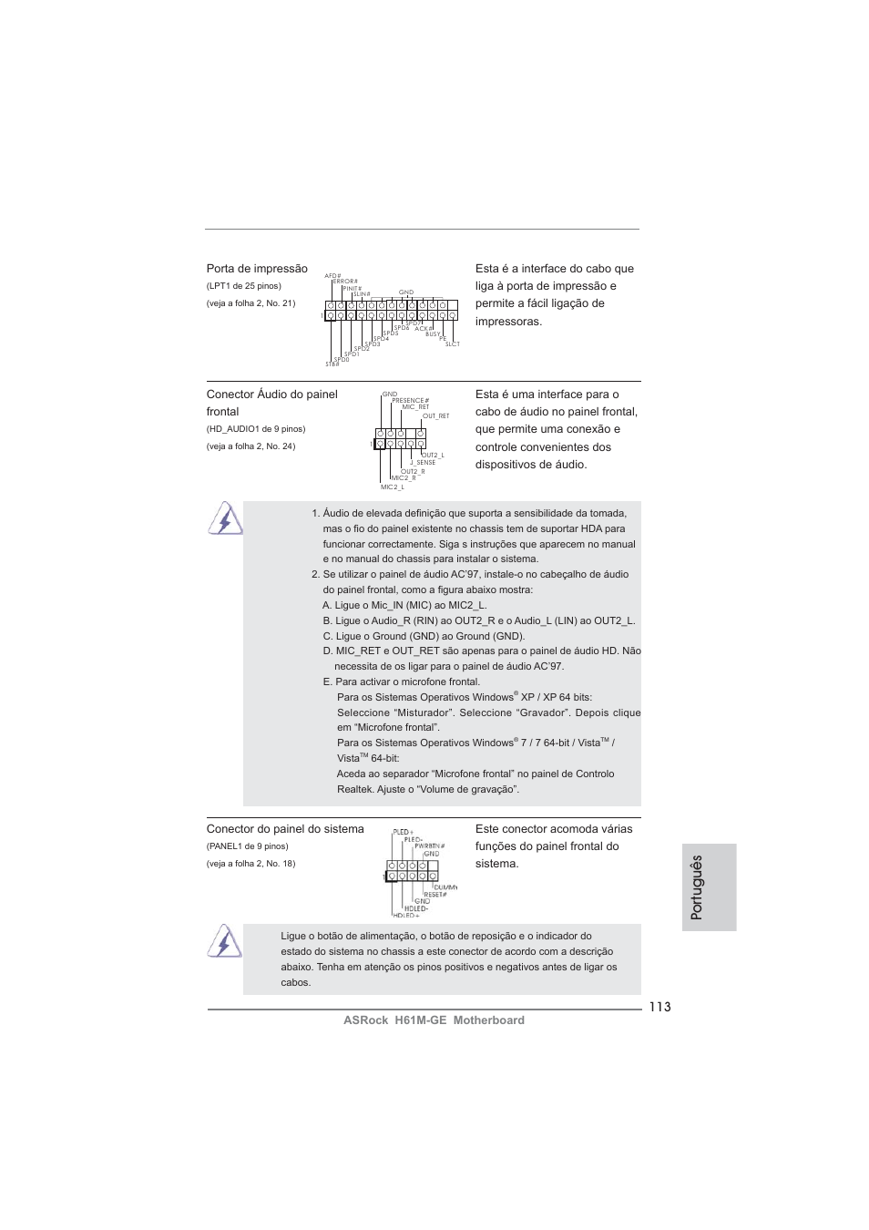 Po rtuguês | ASRock H61M-GE User Manual | Page 113 / 181