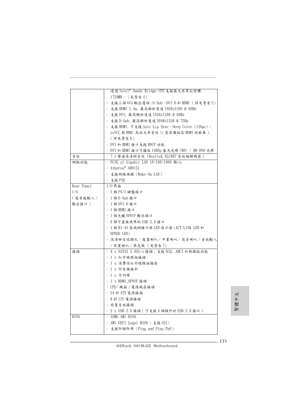 繁體中文 | ASRock H61M-GE User Manual | Page 171 / 181