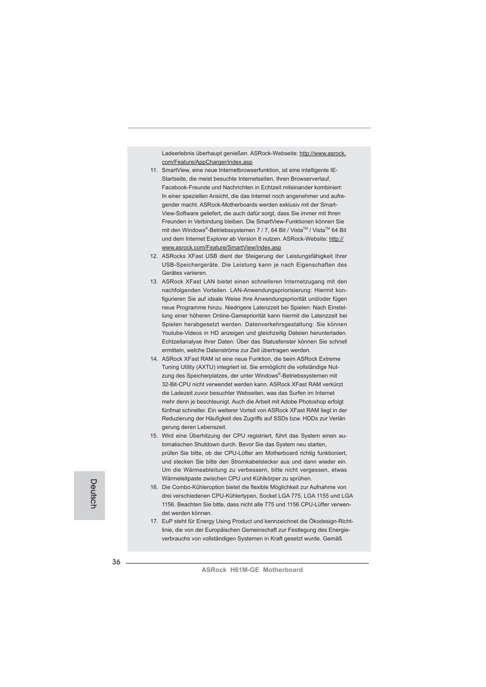 Deutsch | ASRock H61M-GE User Manual | Page 36 / 181
