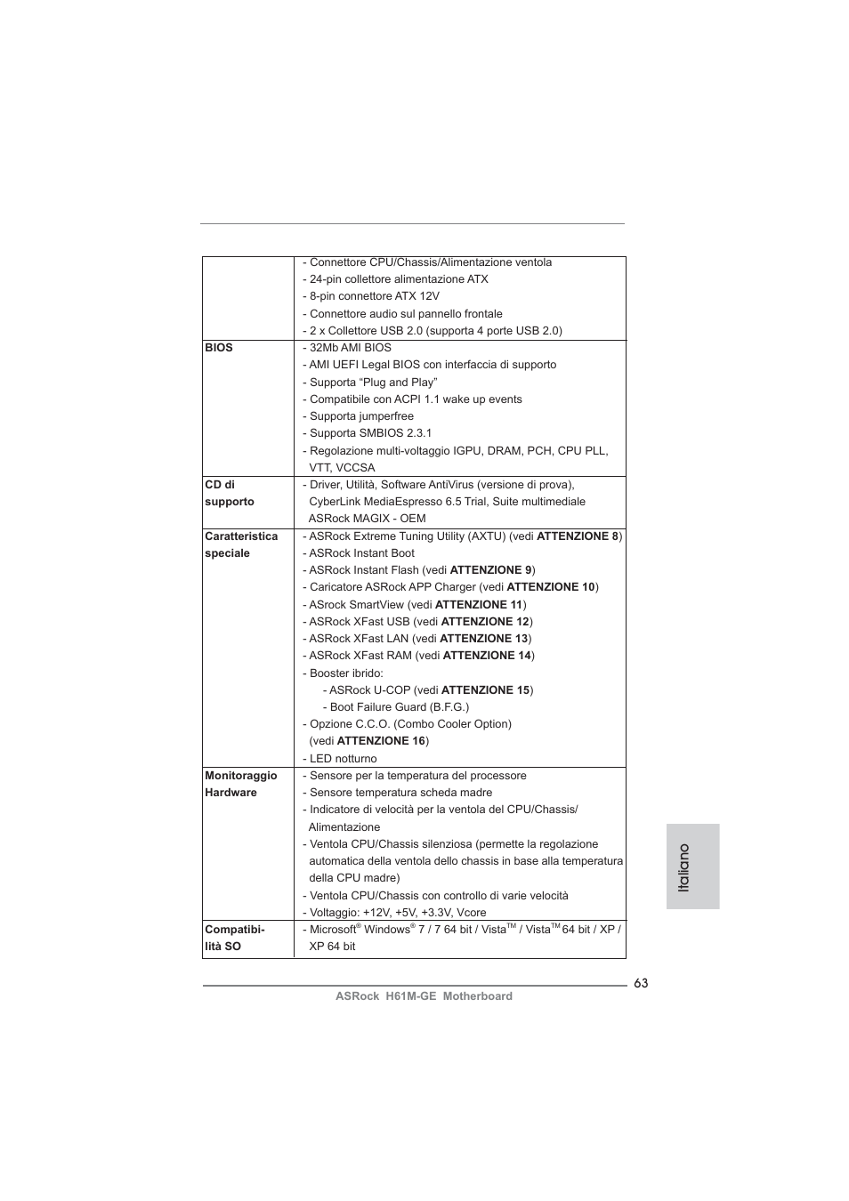 Italiano | ASRock H61M-GE User Manual | Page 63 / 181