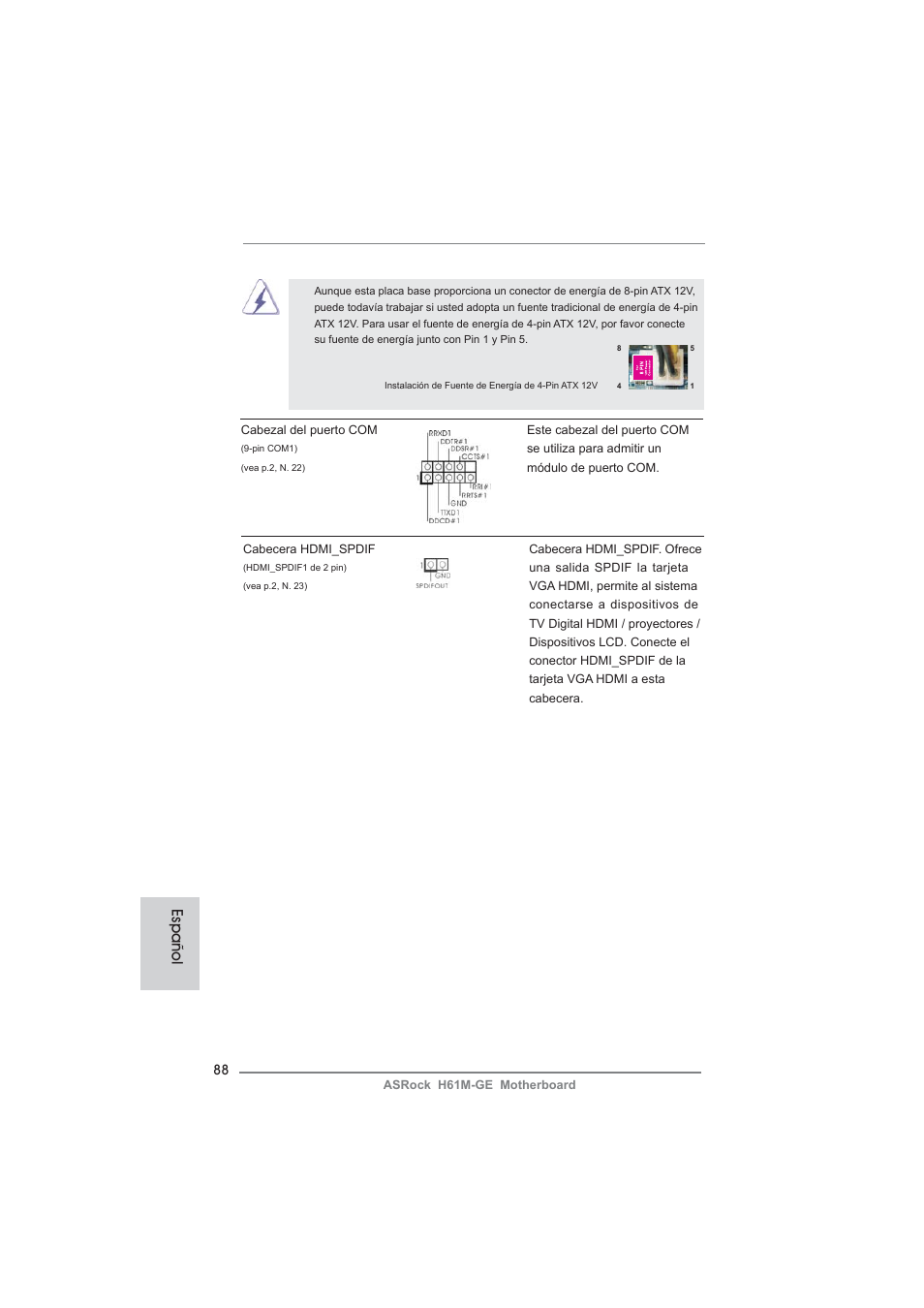 Español | ASRock H61M-GE User Manual | Page 88 / 181