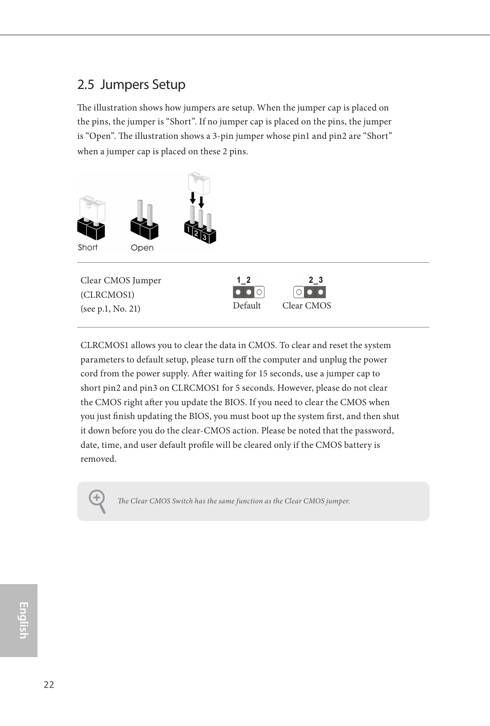 5 jumpers setup, English | ASRock B85 Pro4 User Manual | Page 24 / 163