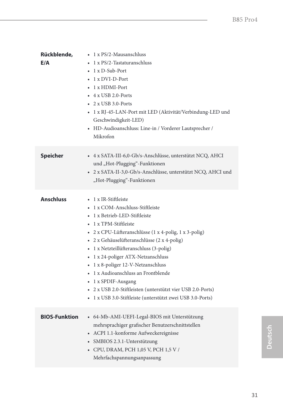 B 8 5 pro4, Deutsch | ASRock B85 Pro4 User Manual | Page 33 / 163