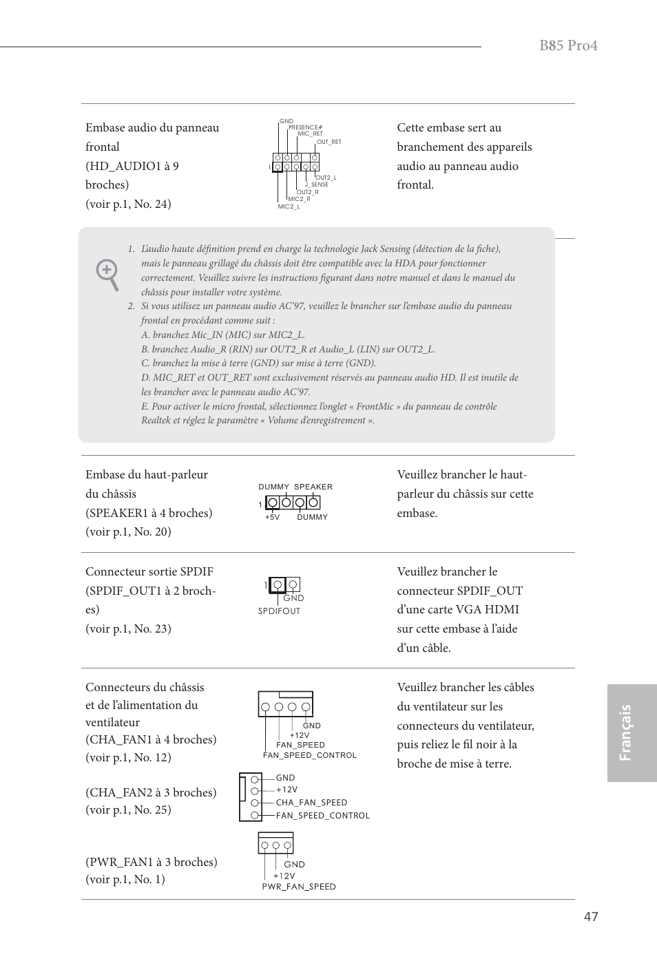 B 8 5 pro4, Fr ançais français | ASRock B85 Pro4 User Manual | Page 49 / 163