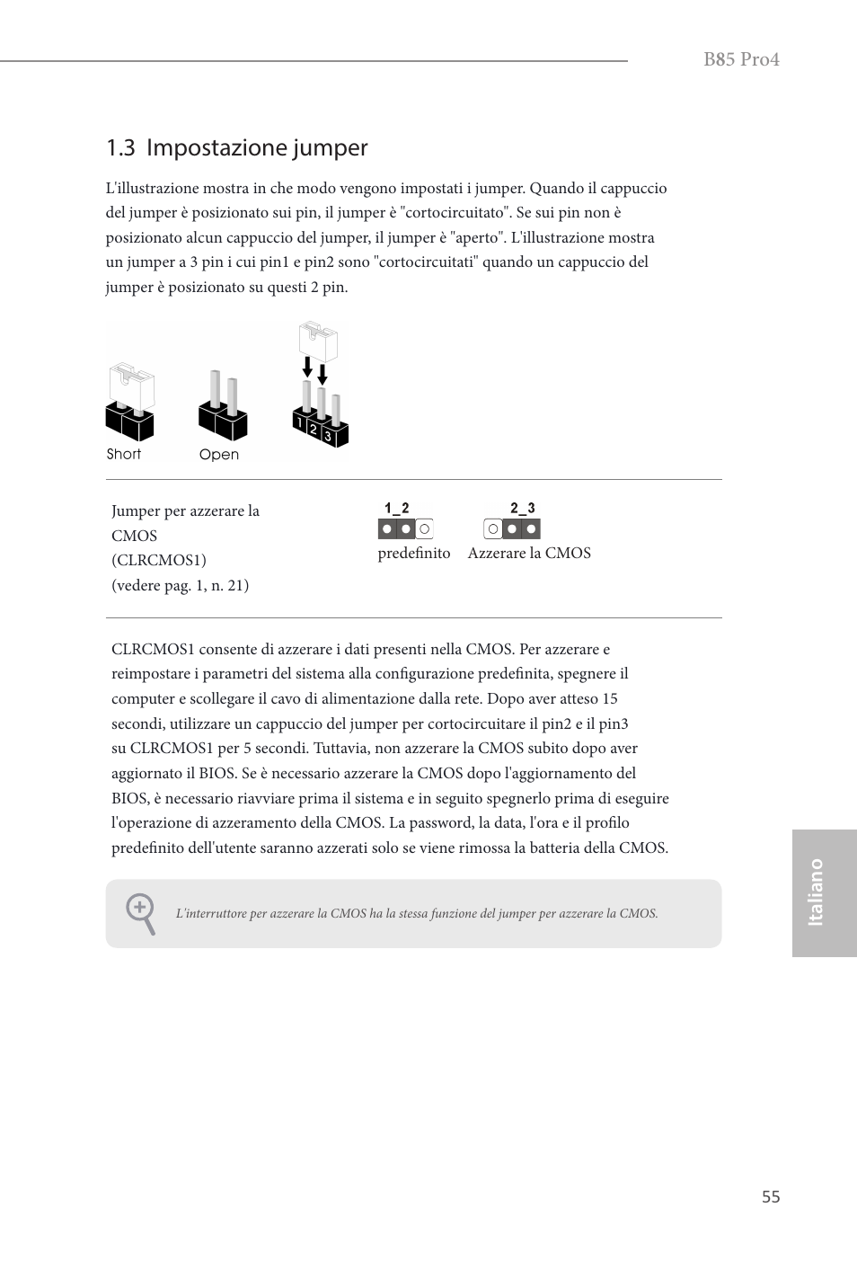 3 impostazione jumper | ASRock B85 Pro4 User Manual | Page 57 / 163