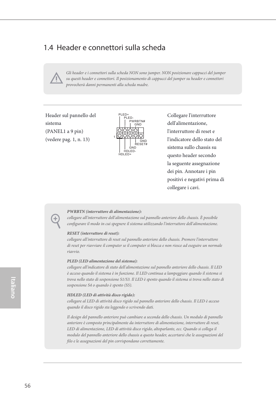 4 header e connettori sulla scheda, Italiano | ASRock B85 Pro4 User Manual | Page 58 / 163