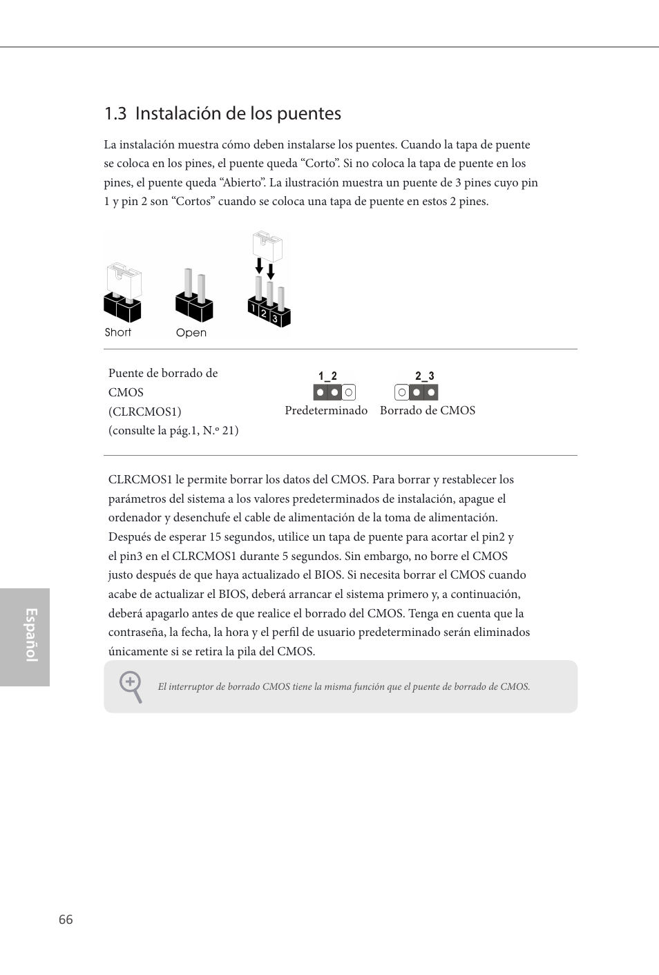 3 instalación de los puentes, Español | ASRock B85 Pro4 User Manual | Page 68 / 163