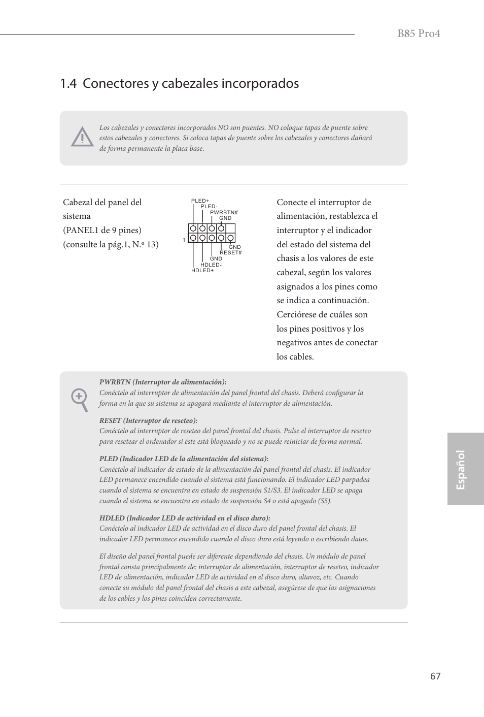 4 conectores y cabezales incorporados, B 8 5 pro4, Español | ASRock B85 Pro4 User Manual | Page 69 / 163