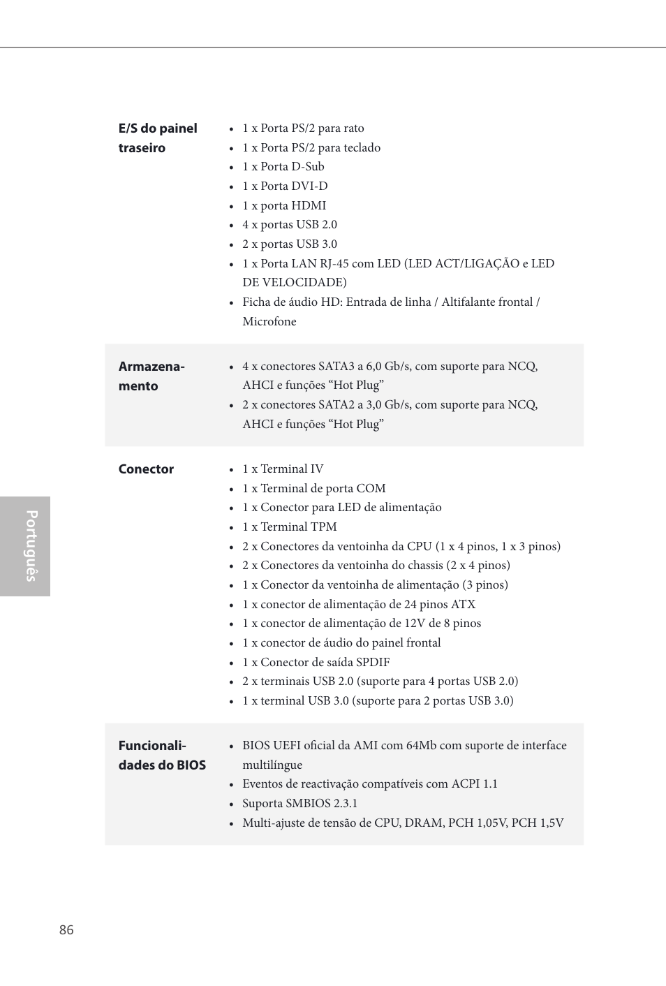 Por tuguês | ASRock B85 Pro4 User Manual | Page 88 / 163