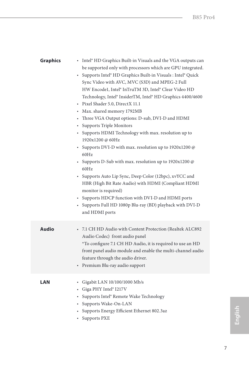 B85 pro4, English | ASRock B85 Pro4 User Manual | Page 9 / 163