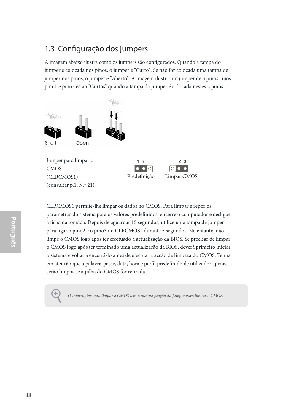3 configuração dos jumpers | ASRock B85 Pro4 User Manual | Page 90 / 163