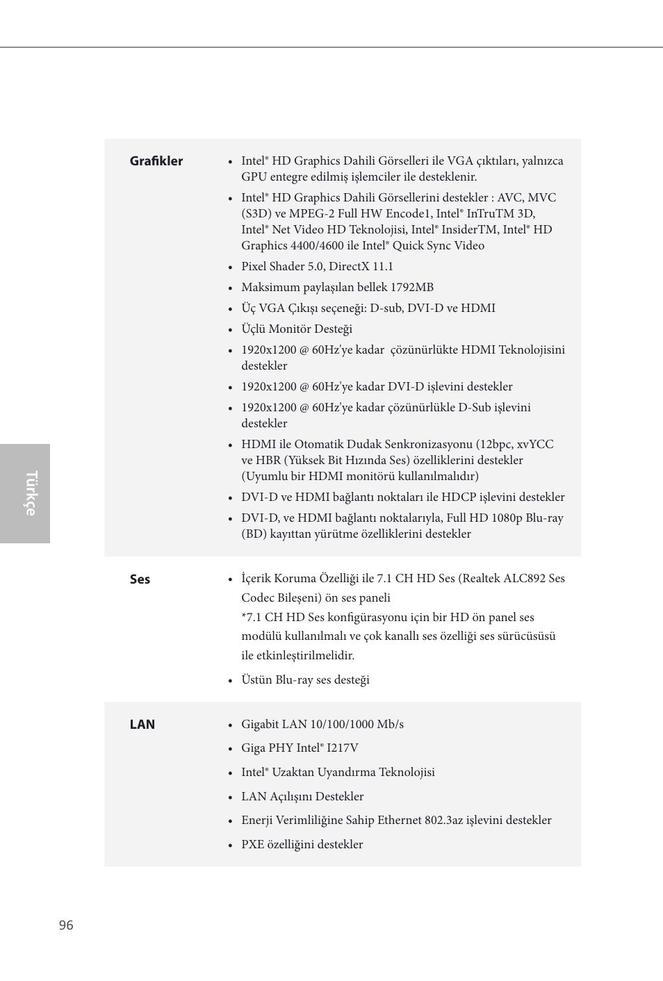 Türk çe | ASRock B85 Pro4 User Manual | Page 98 / 163