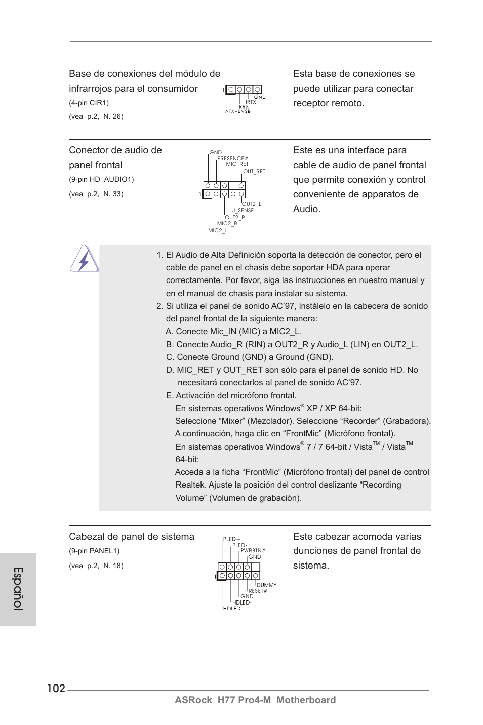 Español | ASRock H77 Pro4-M User Manual | Page 102 / 230