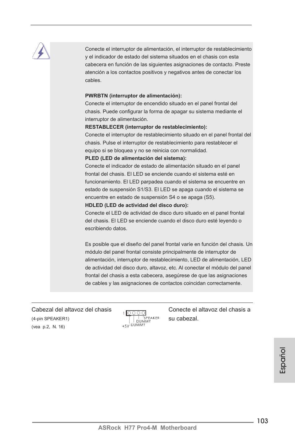 Español | ASRock H77 Pro4-M User Manual | Page 103 / 230