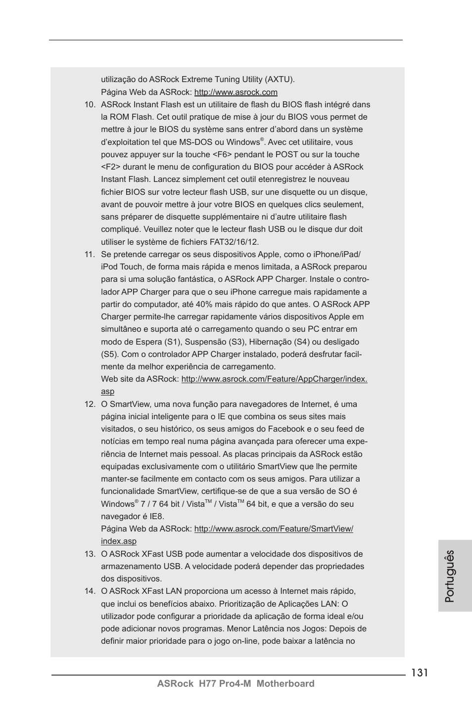 Por tuguês | ASRock H77 Pro4-M User Manual | Page 131 / 230