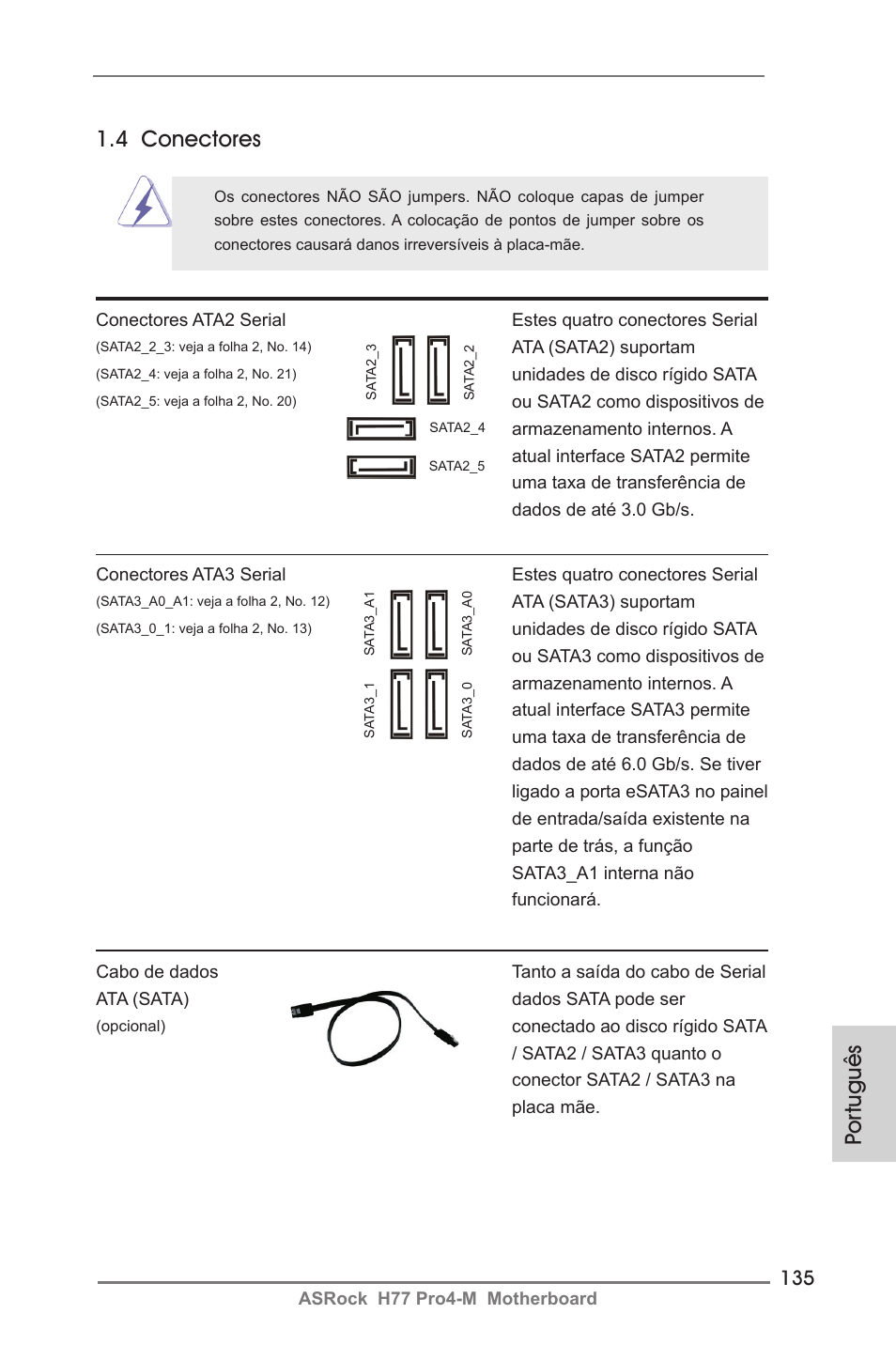 Por tuguês, 4 conectores | ASRock H77 Pro4-M User Manual | Page 135 / 230