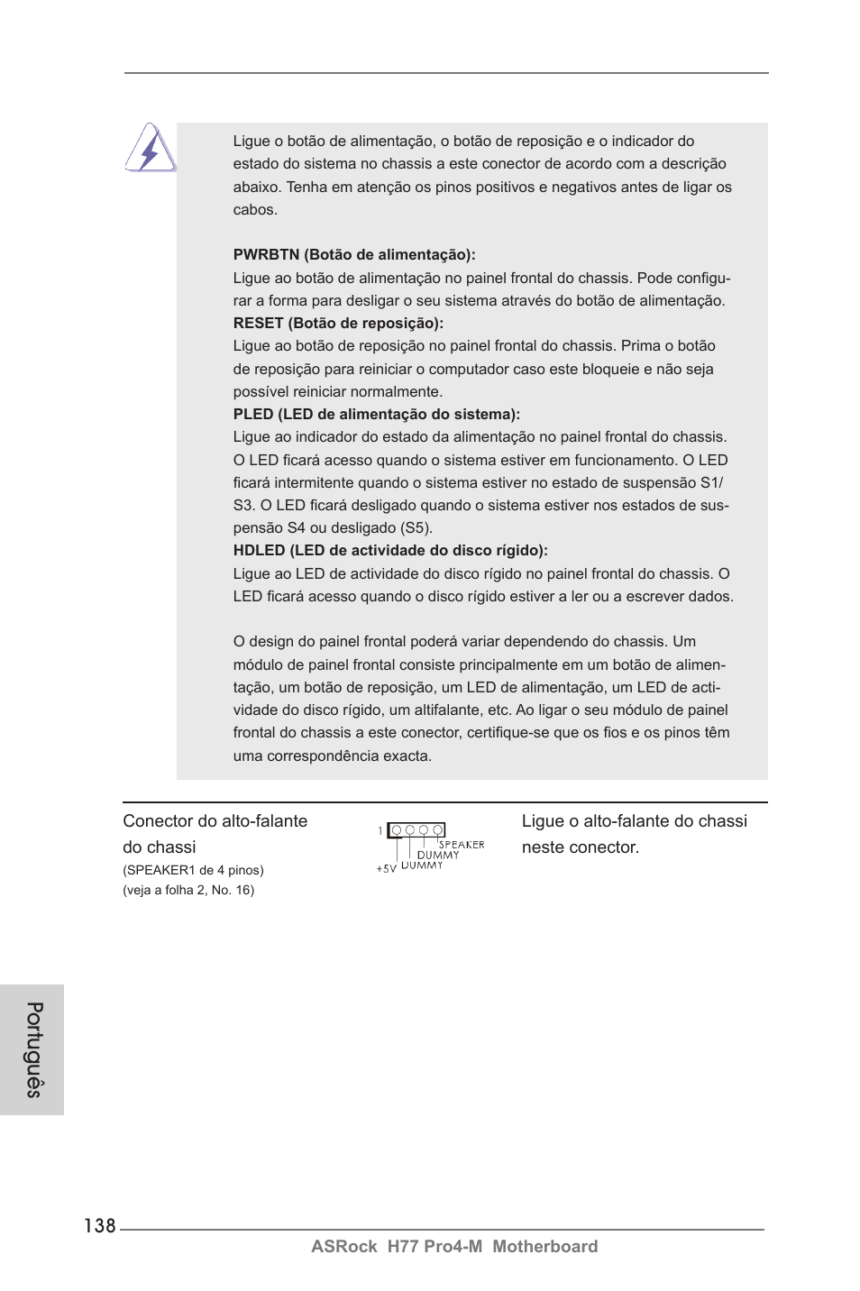Por tuguês | ASRock H77 Pro4-M User Manual | Page 138 / 230