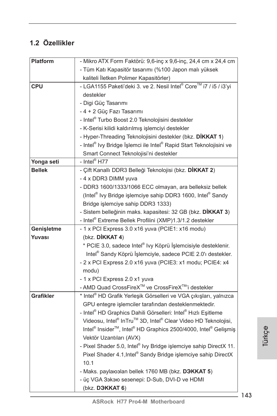 Türkçe, 2 özellikler | ASRock H77 Pro4-M User Manual | Page 143 / 230