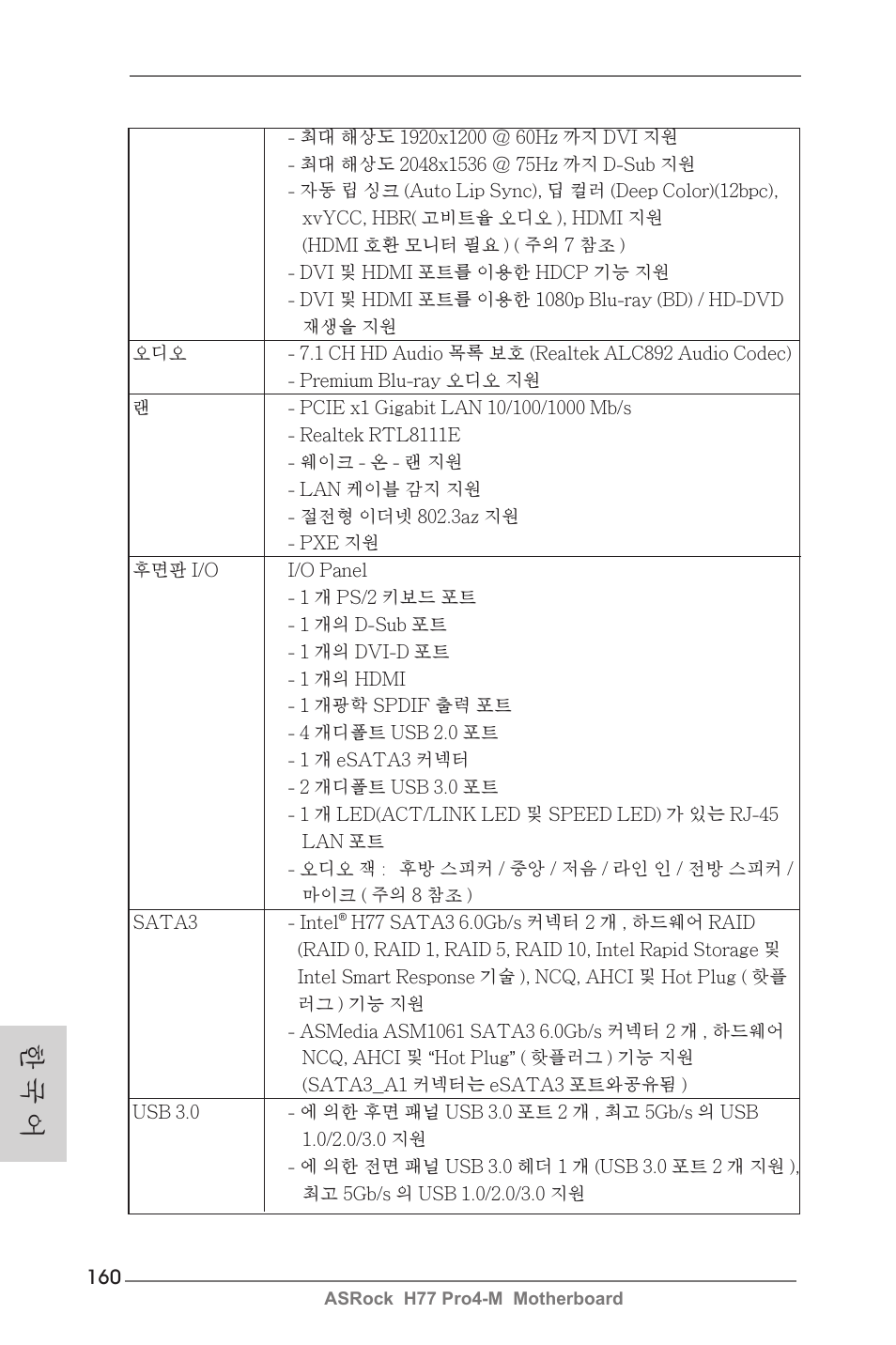 한 국 어 | ASRock H77 Pro4-M User Manual | Page 160 / 230