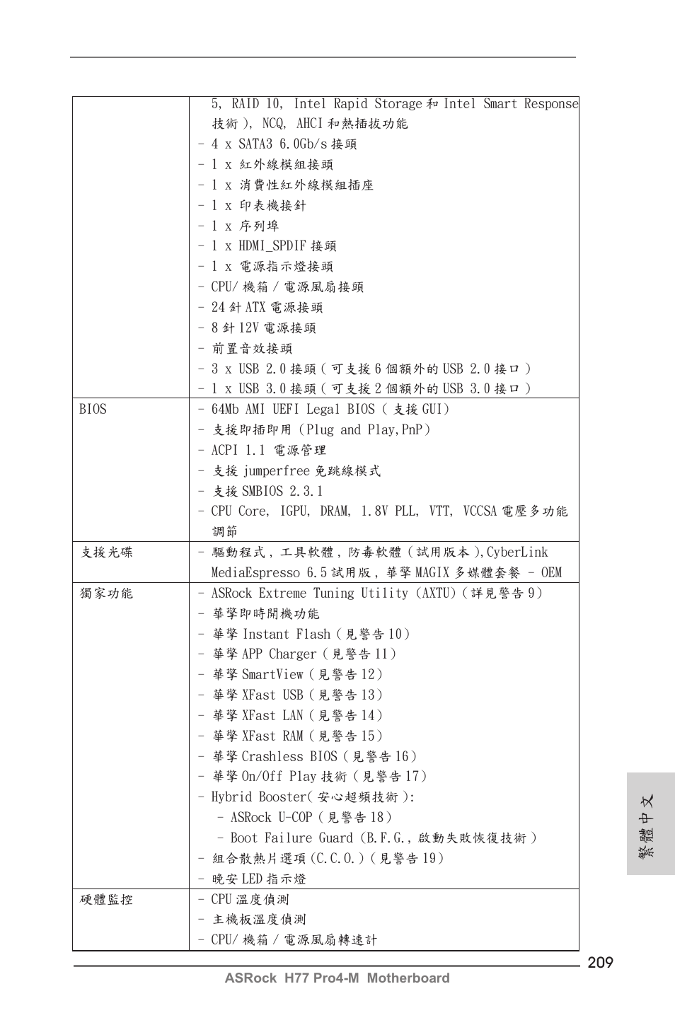繁體中文 | ASRock H77 Pro4-M User Manual | Page 209 / 230