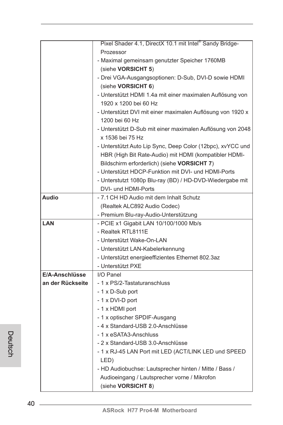 Deutsch | ASRock H77 Pro4-M User Manual | Page 40 / 230