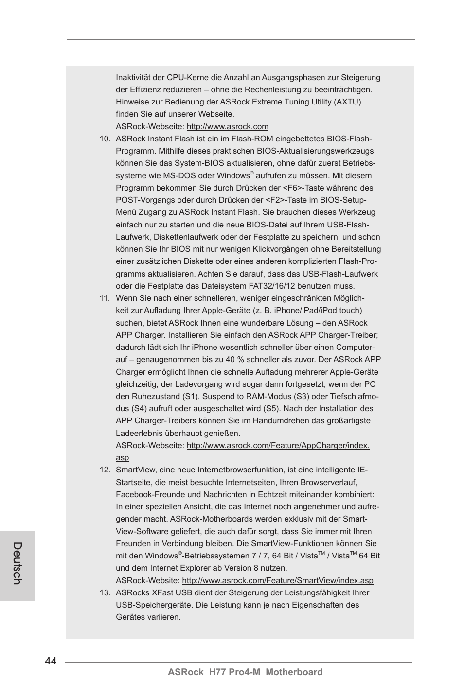 Deutsch | ASRock H77 Pro4-M User Manual | Page 44 / 230