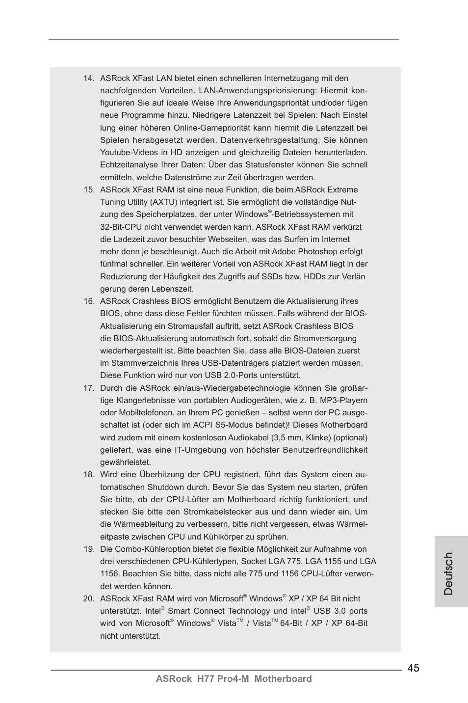 Deutsch, Asrock h77 pro4-m motherboard | ASRock H77 Pro4-M User Manual | Page 45 / 230
