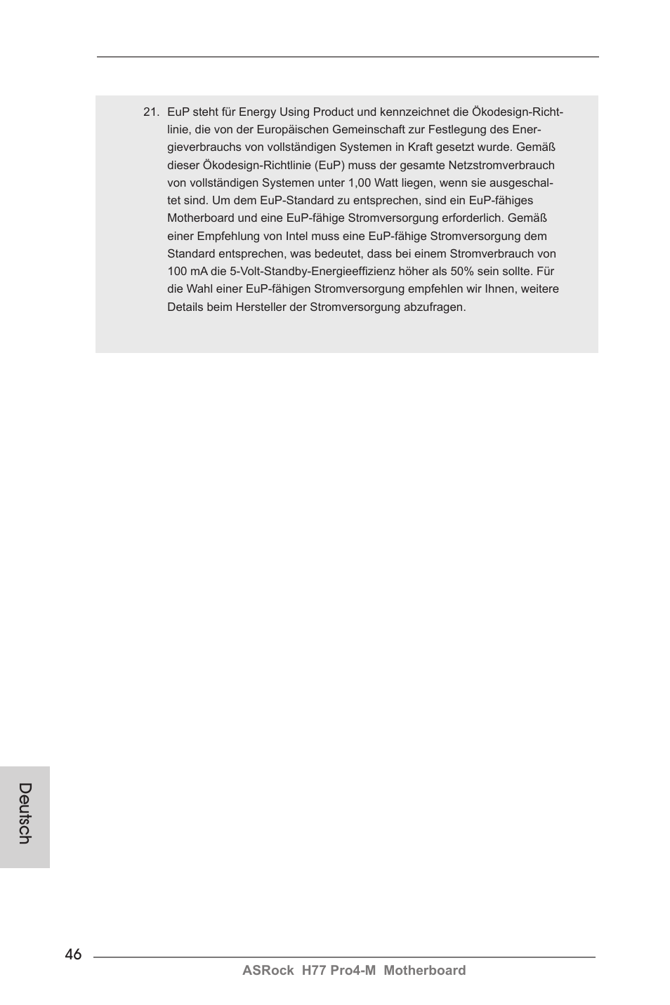 Deutsch | ASRock H77 Pro4-M User Manual | Page 46 / 230