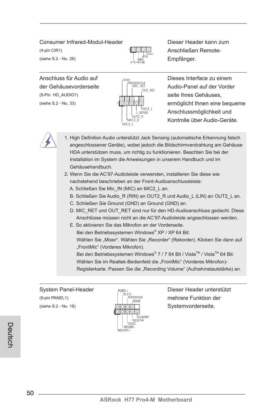 Deutsch | ASRock H77 Pro4-M User Manual | Page 50 / 230