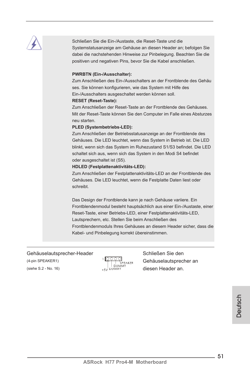 Deutsch | ASRock H77 Pro4-M User Manual | Page 51 / 230
