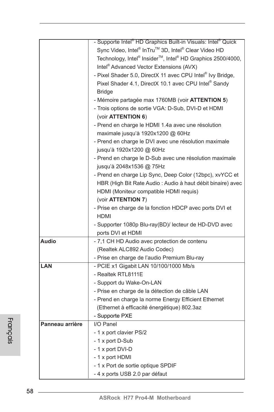 Français | ASRock H77 Pro4-M User Manual | Page 58 / 230