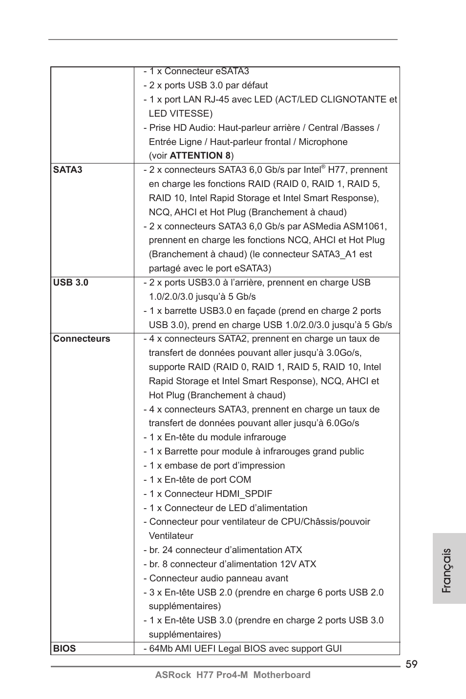 Français | ASRock H77 Pro4-M User Manual | Page 59 / 230