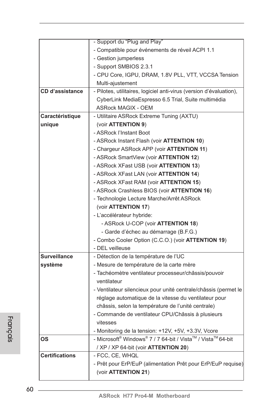 Français | ASRock H77 Pro4-M User Manual | Page 60 / 230
