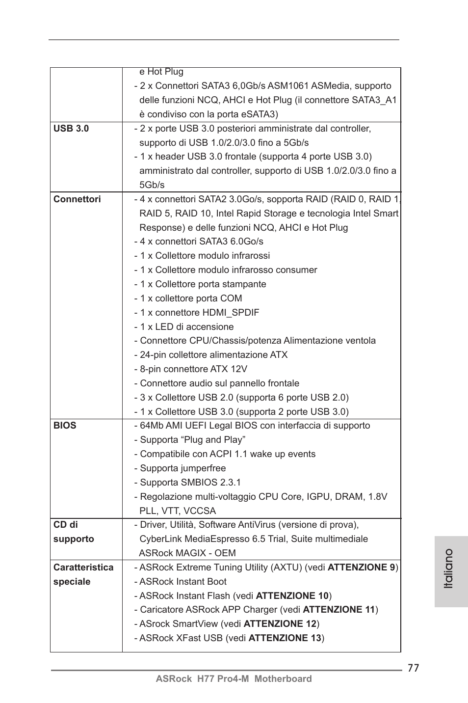 Italiano | ASRock H77 Pro4-M User Manual | Page 77 / 230
