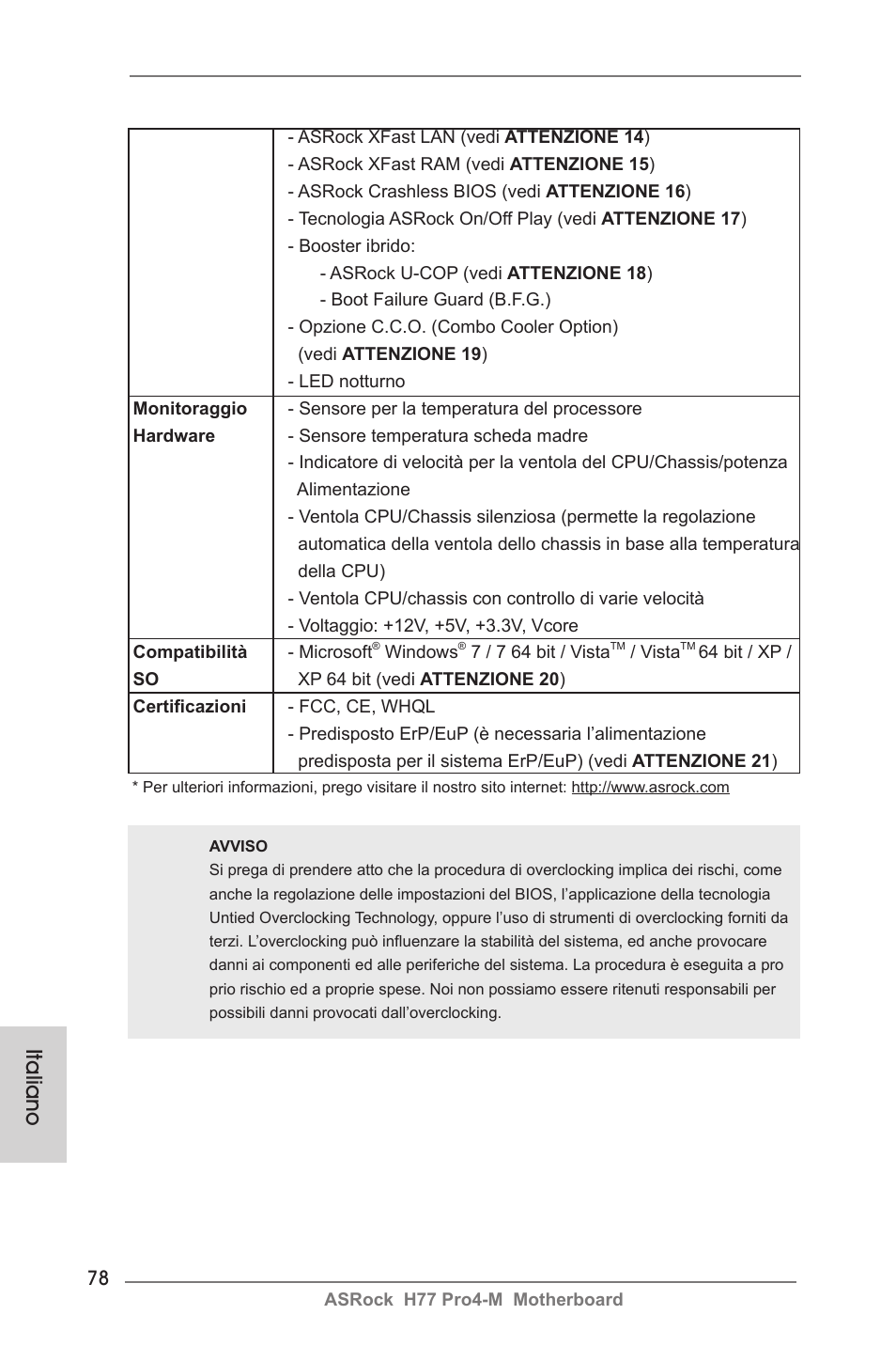 Italiano | ASRock H77 Pro4-M User Manual | Page 78 / 230