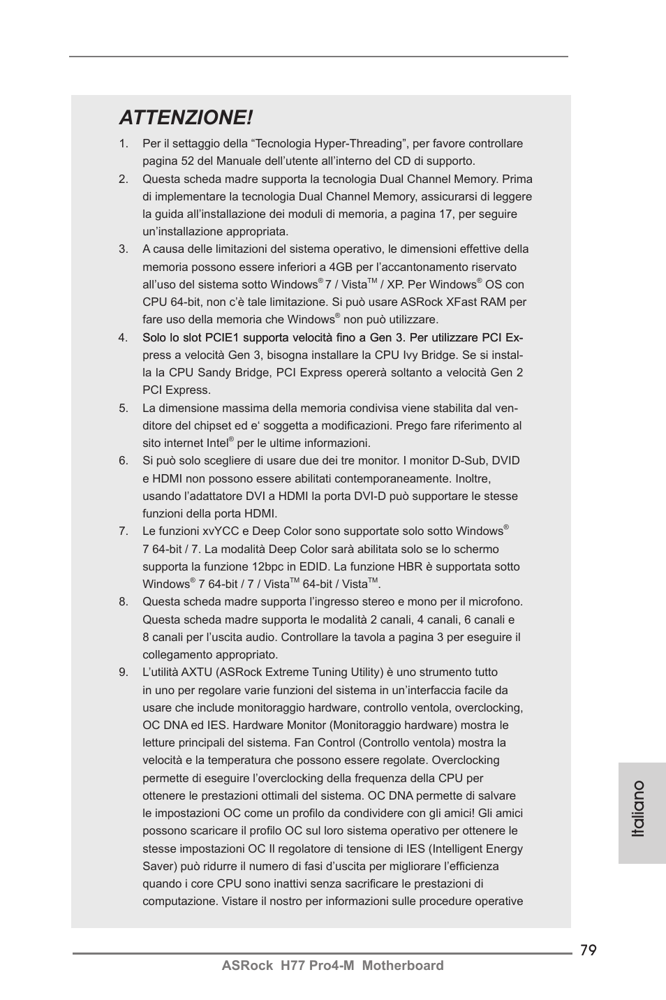Attenzione, Italiano, Asrock h77 pro4-m motherboard | ASRock H77 Pro4-M User Manual | Page 79 / 230