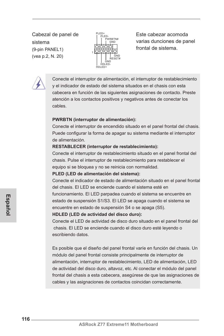 Español | ASRock Z77 Extreme11 User Manual | Page 116 / 241